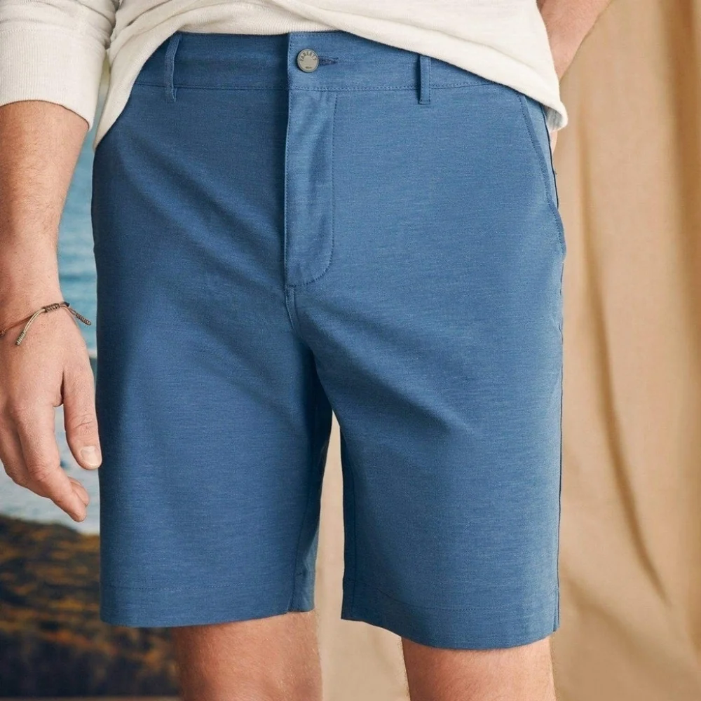Faherty Blue Tailored Relaxed Straight Leg Drawstring All Day Shorts 9